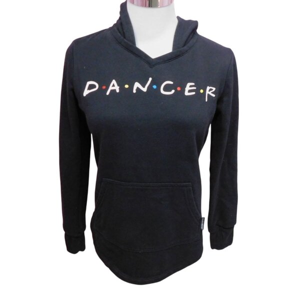SALE Sugar & Bruno Black Hoodie XS Dancer Print Long Sleeve Pullover With Kangar - Picture 1 of 8